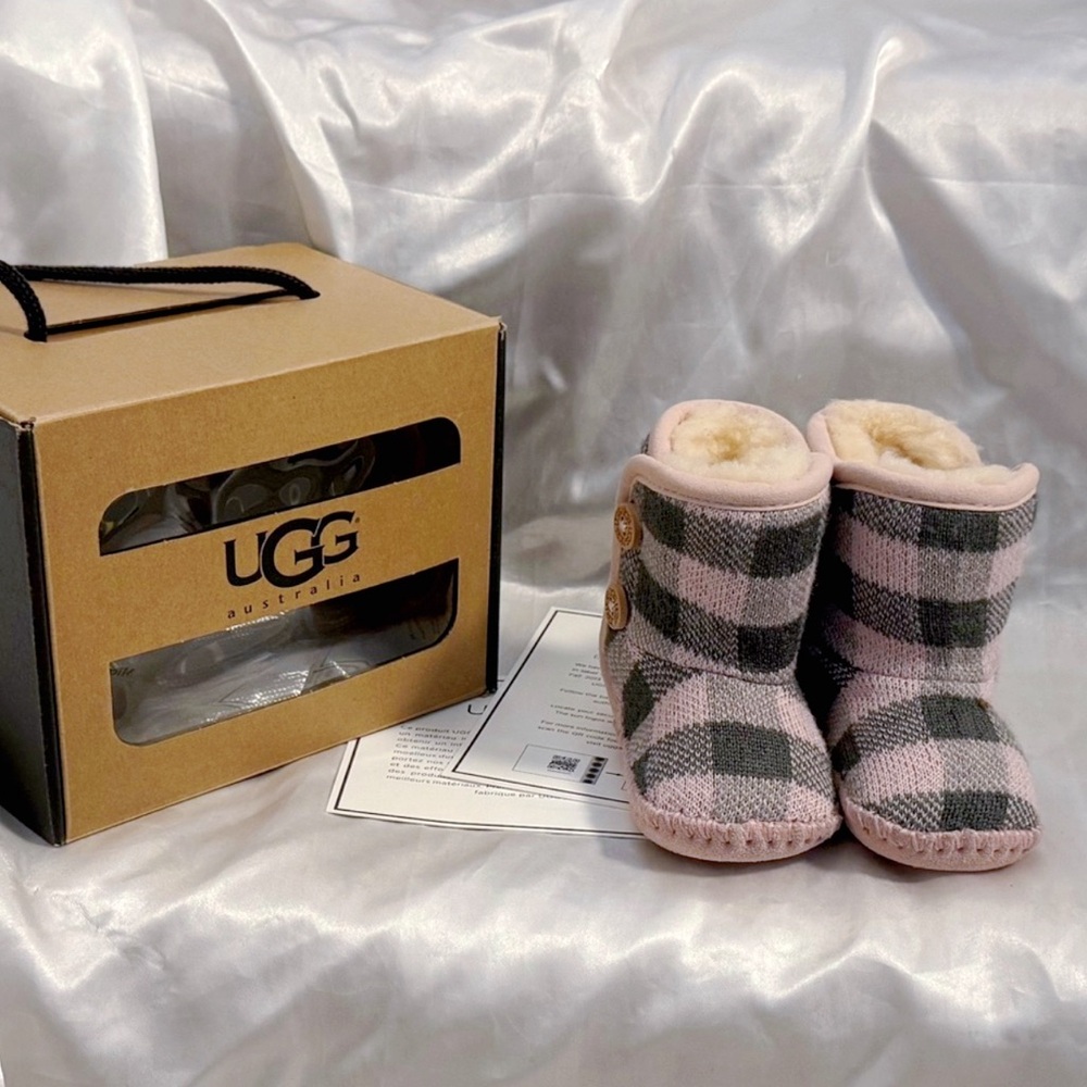 UGG Checkered Pink and Gray Baby Booties